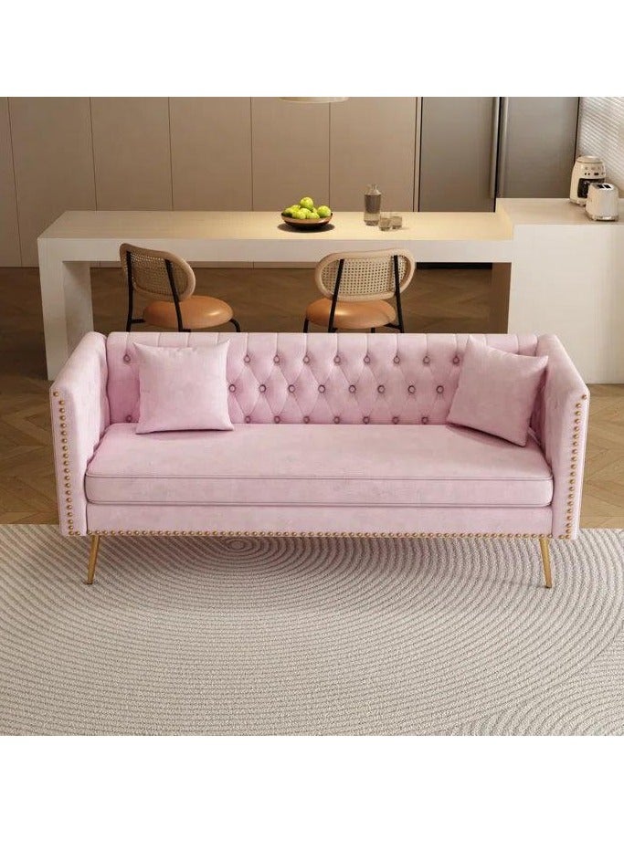 Wooden Twist Modern Sofa Elegant Velvet Seating 3 Seater Sofa Set ( Pink ) - Image 3