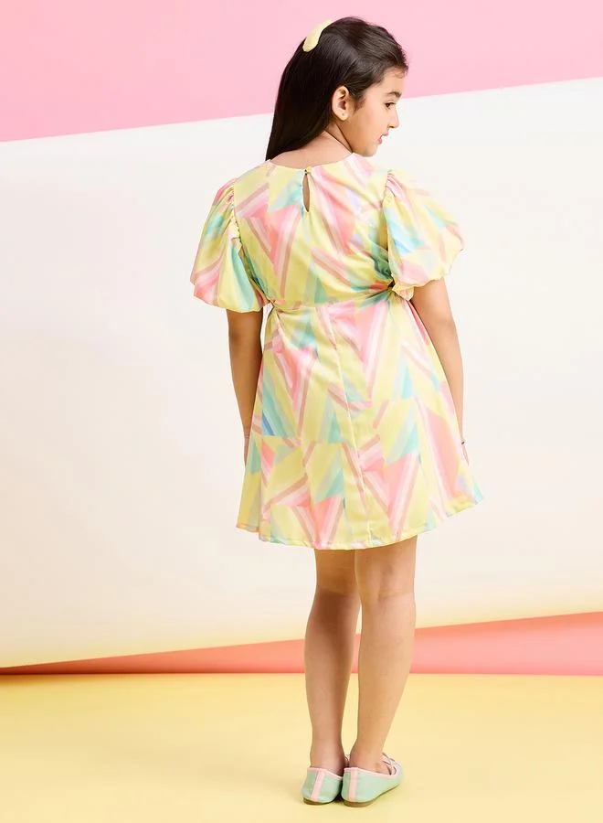 Stylo Bug Stylo Bug All Over Print Dress with Cut-Out Waist Detail