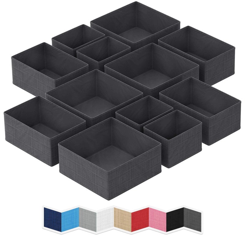 NEATERIZE Drawer Organizer Clothes Set Of 12 Dark Grey - Dresser Organizer For Nursery  Bedroom  Closet - Perfect Baby Clothes Organizer And Storage & General Nursery Organization Or Dresser Drawer Organizers - Image 1