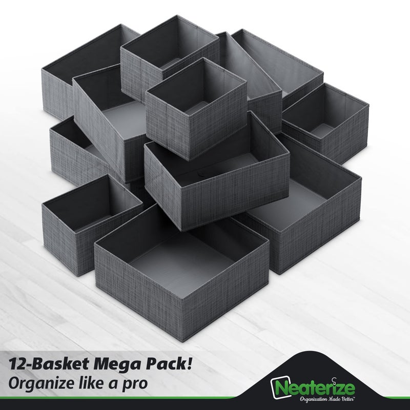 NEATERIZE Drawer Organizer Clothes Set Of 12 Dark Grey - Dresser Organizer For Nursery  Bedroom  Closet - Perfect Baby Clothes Organizer And Storage & General Nursery Organization Or Dresser Drawer Organizers - Image 3