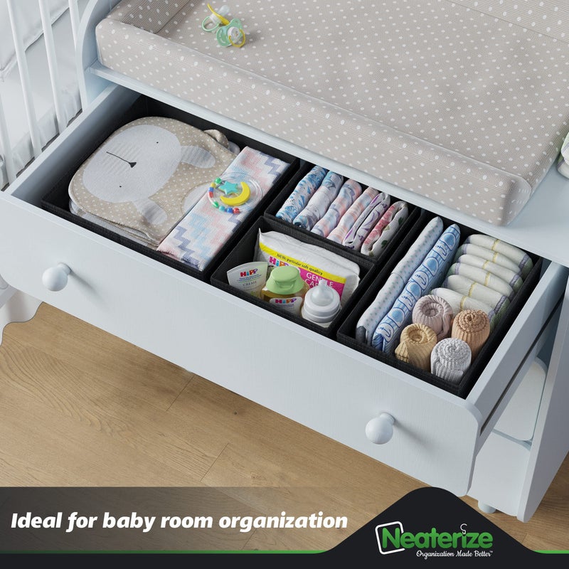 NEATERIZE Drawer Organizer Clothes Set Of 12 Dark Grey - Dresser Organizer For Nursery  Bedroom  Closet - Perfect Baby Clothes Organizer And Storage & General Nursery Organization Or Dresser Drawer Organizers - Image 5