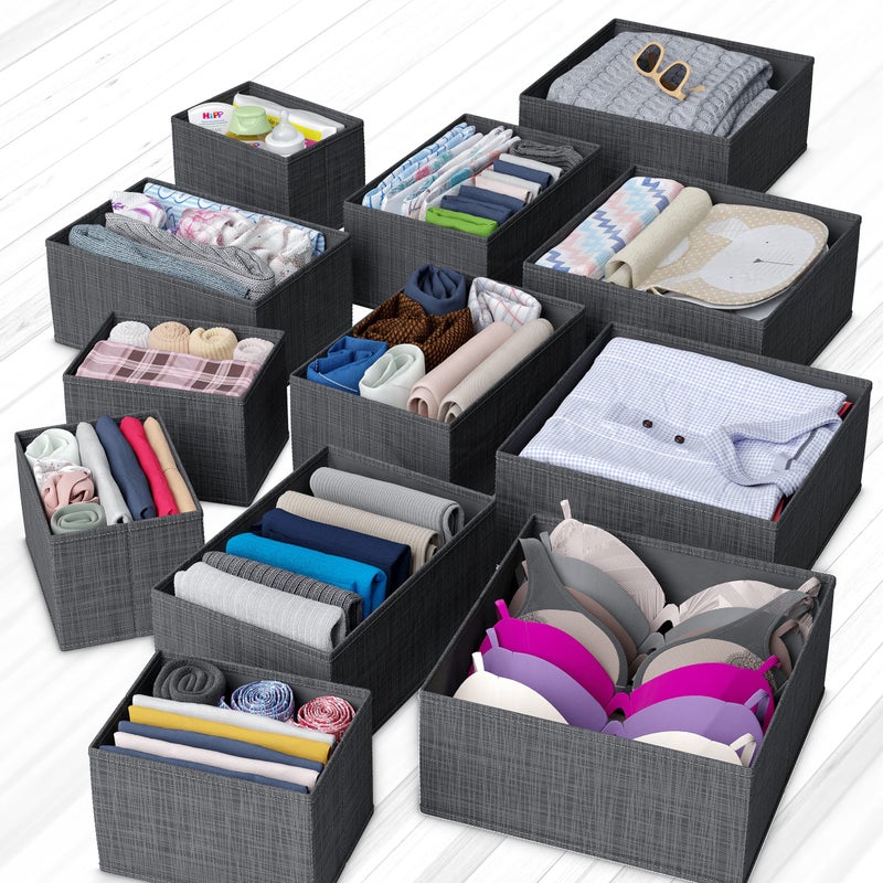 NEATERIZE Drawer Organizer Clothes Set Of 12 Dark Grey - Dresser Organizer For Nursery  Bedroom  Closet - Perfect Baby Clothes Organizer And Storage & General Nursery Organization Or Dresser Drawer Organizers - Image 4