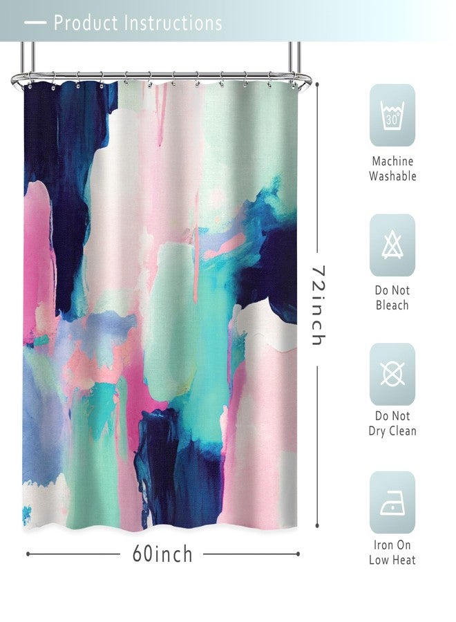 Riyidecor Abstract Watercolor Shower Curtain 60Wx72H Inch Blue Pink Aesthetic Modern Art Ombre Contemporary Colorful Girls Women Bathroom Decor Fabric Polyester Waterproof 12 Pack Hooks - Image 3