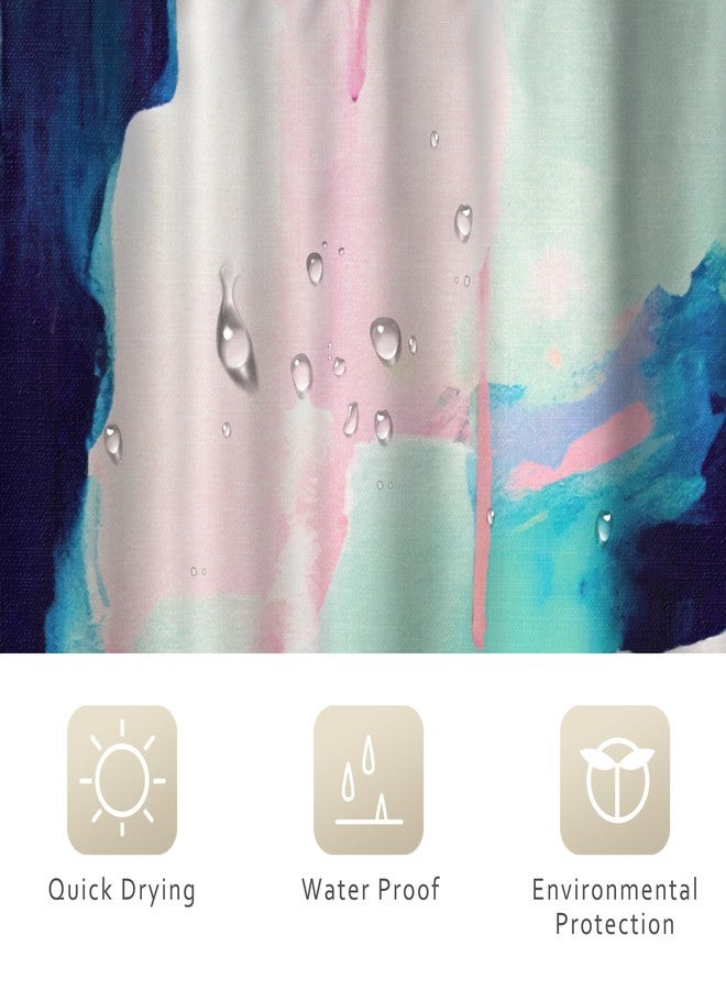 Riyidecor Abstract Watercolor Shower Curtain 60Wx72H Inch Blue Pink Aesthetic Modern Art Ombre Contemporary Colorful Girls Women Bathroom Decor Fabric Polyester Waterproof 12 Pack Hooks - Image 5