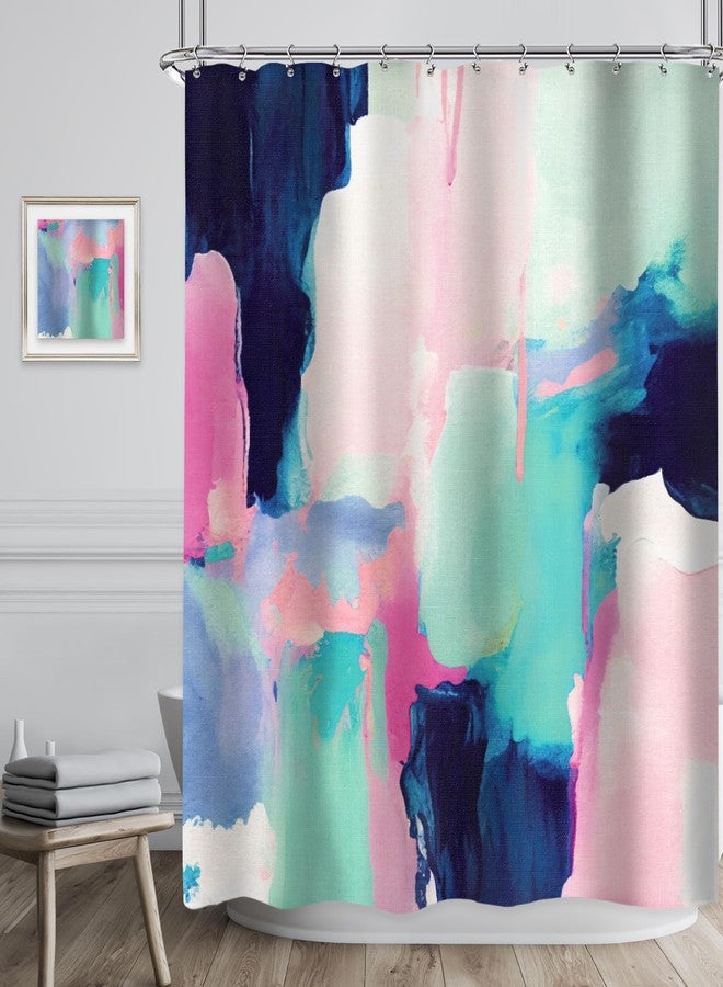 Riyidecor Abstract Watercolor Shower Curtain 60Wx72H Inch Blue Pink Aesthetic Modern Art Ombre Contemporary Colorful Girls Women Bathroom Decor Fabric Polyester Waterproof 12 Pack Hooks - Image 2