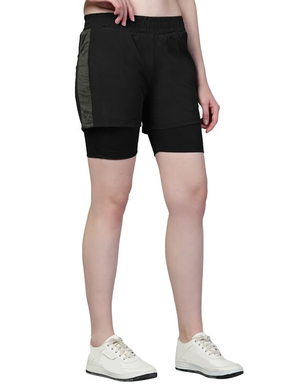 CHKOKKO Gym Shorts for Women Workout Sports Running Quick Dry Fit Double Layer Inner Compression with Pockets Breathable Lightweight Wear Olive 3XL - Image 1