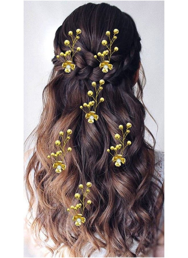 Hair Flare Artificial Floral Design Bridal Hair Accessories/Hair Bun/Juda Bun/Juda Pin/Hair Clip/ Hair Styling Accessories For Women And Girls 2372 Golden  - Image 1