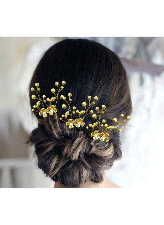 Hair Flare Artificial Floral Design Bridal Hair Accessories/Hair Bun/Juda Bun/Juda Pin/Hair Clip/ Hair Styling Accessories For Women And Girls 2372 Golden  - Image 3