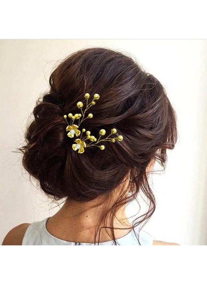 Hair Flare Artificial Floral Design Bridal Hair Accessories/Hair Bun/Juda Bun/Juda Pin/Hair Clip/ Hair Styling Accessories For Women And Girls 2372 Golden  - Image 4