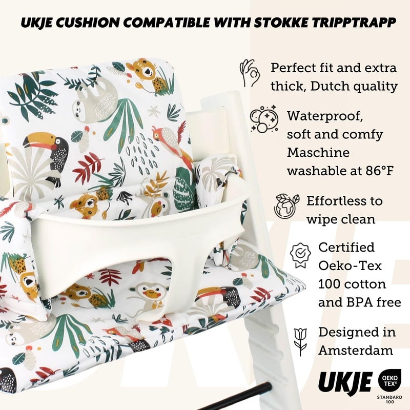 UKJE Cushion Compatible with Stokke Tripp Trapp - Soft Seat Cushion for Infants, Babies & Toddlers, High Chair Accessories, Cotton Fabric Insert, Easy to Install, Handmade in Europe (White Monkey) - Image 2