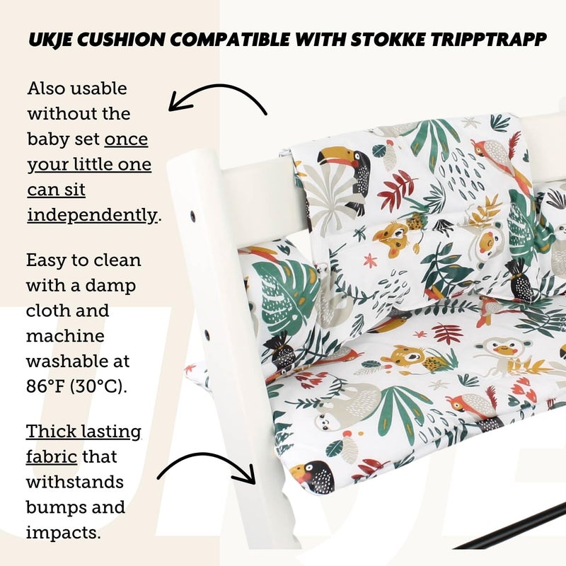 UKJE Cushion Compatible with Stokke Tripp Trapp - Soft Seat Cushion for Infants, Babies & Toddlers, High Chair Accessories, Cotton Fabric Insert, Easy to Install, Handmade in Europe (White Monkey) - Image 5