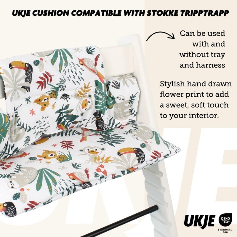 UKJE Cushion Compatible with Stokke Tripp Trapp - Soft Seat Cushion for Infants, Babies & Toddlers, High Chair Accessories, Cotton Fabric Insert, Easy to Install, Handmade in Europe (White Monkey) - Image 4