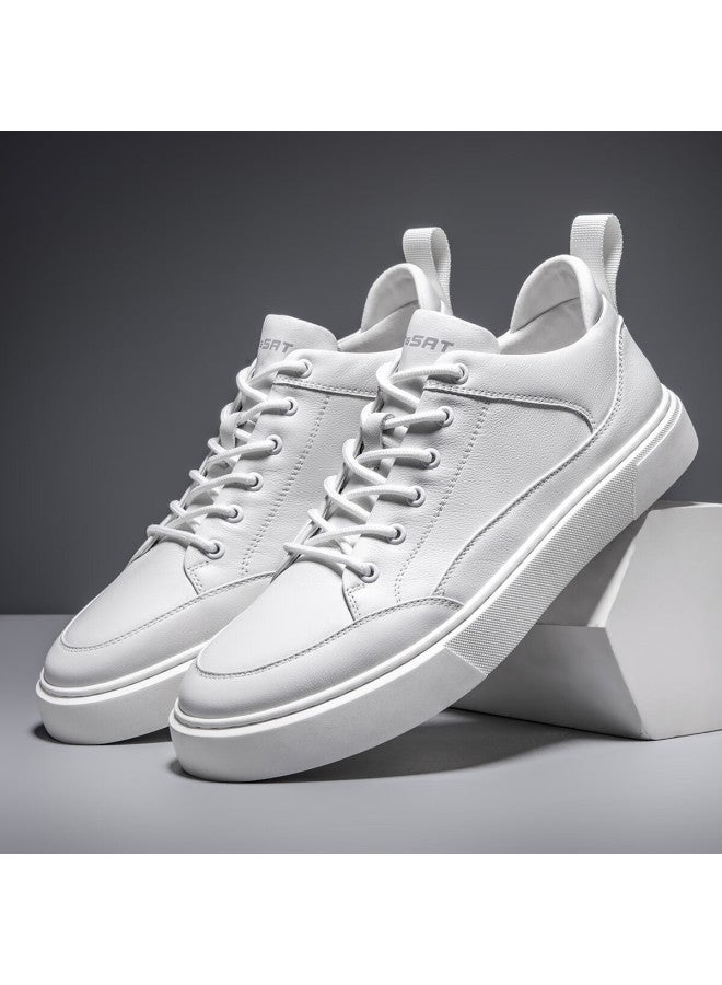 St&Sat Men'S Top Layer Leather Comfortable Sneakers Sports White Shoes Casual Shoes Men White 39 - Image 5