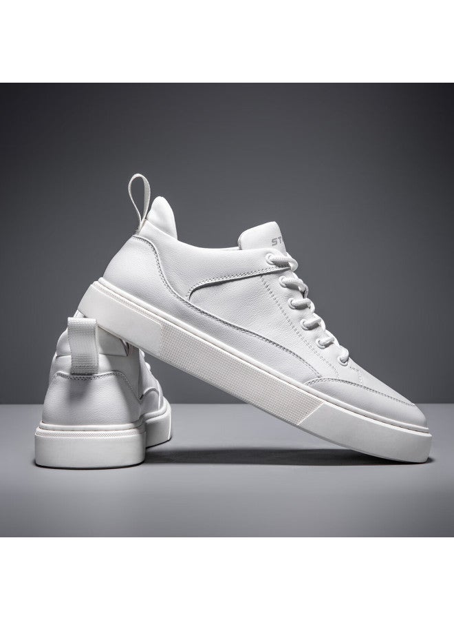 St&Sat Men'S Top Layer Leather Comfortable Sneakers Sports White Shoes Casual Shoes Men White 39 - Image 4
