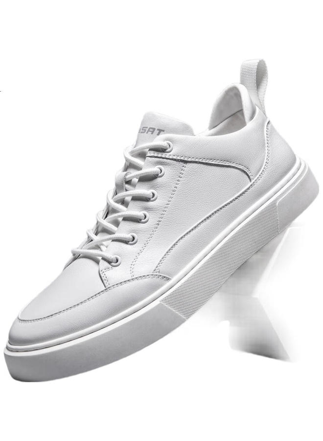 St&Sat Men'S Top Layer Leather Comfortable Sneakers Sports White Shoes Casual Shoes Men White 39 - Image 1