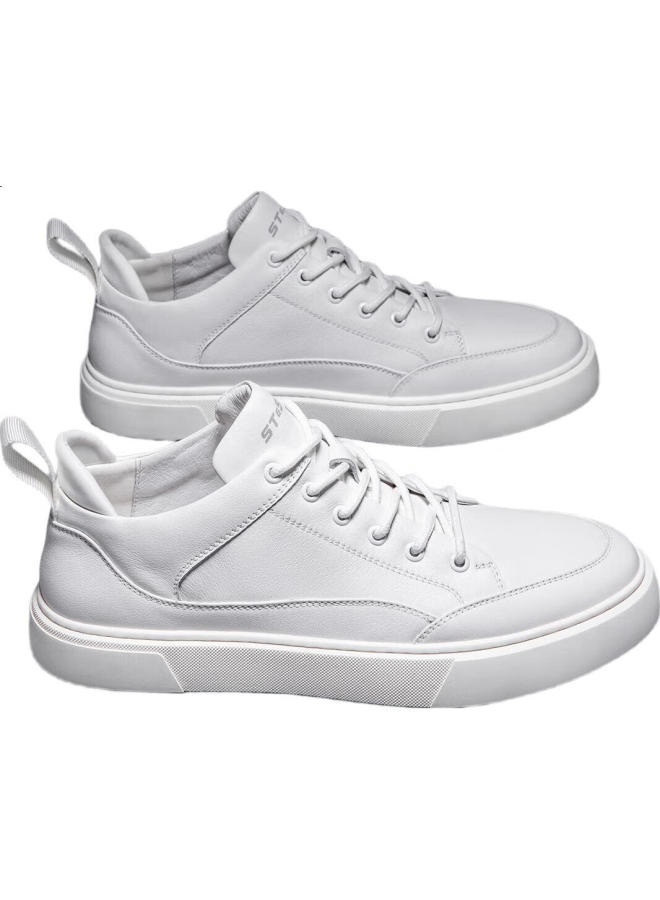 St&Sat Men'S Top Layer Leather Comfortable Sneakers Sports White Shoes Casual Shoes Men White 39 - Image 3