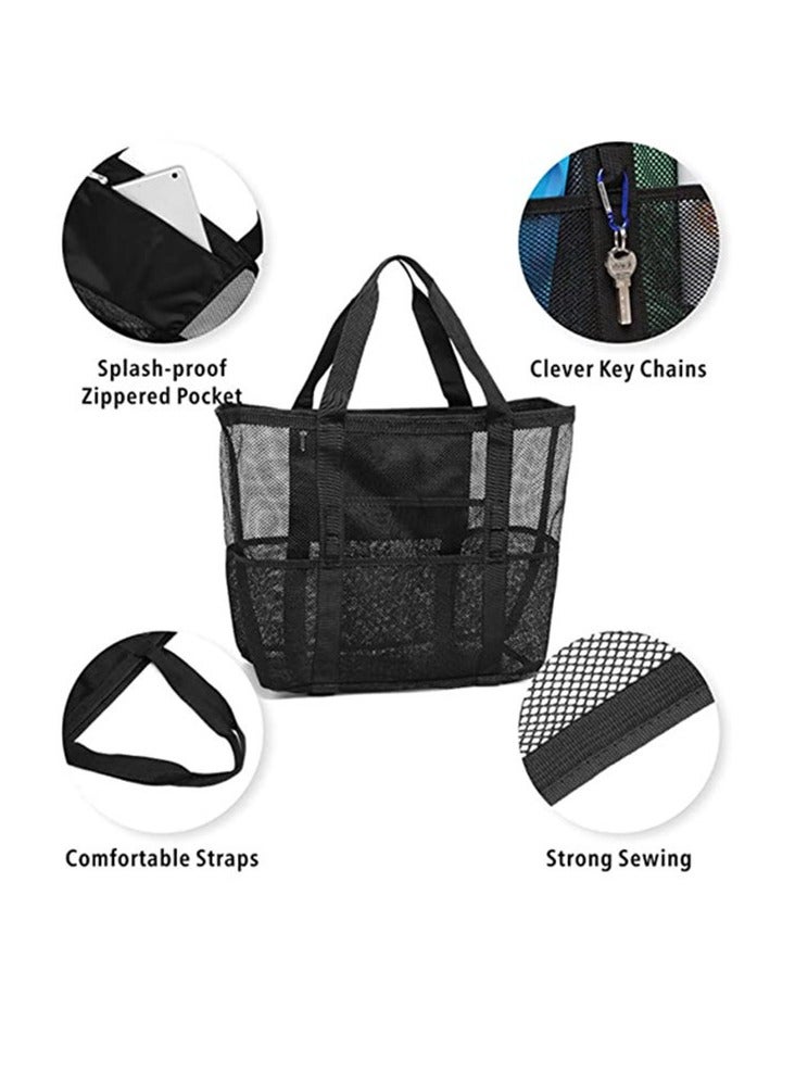 SISGL Mesh Beach Bag With Waterproof Inside Pockets Mesh Tote With Zipper And Pockets Ideal For Your Family Beach Trip - Image 2