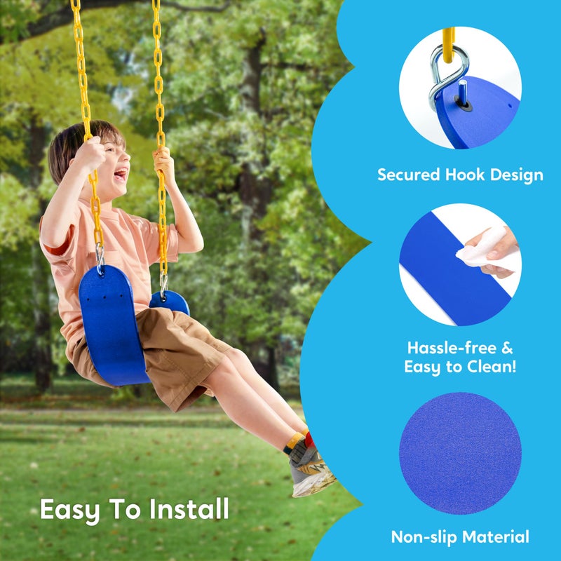 TURFEE Swing for Outdoor Swing Set - Pack of 1 Seat Replacement Kit with Heavy Duty Chains - Backyard Swingset Playground Accessories for Kids (Blue) - Image 4