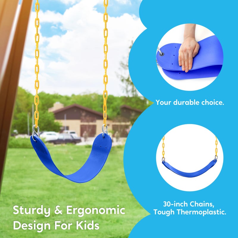 TURFEE Swing for Outdoor Swing Set - Pack of 1 Seat Replacement Kit with Heavy Duty Chains - Backyard Swingset Playground Accessories for Kids (Blue) - Image 3