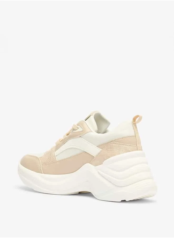 Flora Bella By Shoexpress Women Lace-Up Low Ankle Sneakers with Wedge Heels