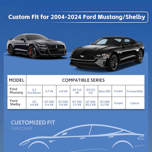 Holthly 10 Layers Car Cover Custom fit for Ford Mustang/Shelby (1964-2024) Waterproof All Weather for Automobiles, Outdoor Full Cover Rain Sun UV Protection.Silver - Image 3