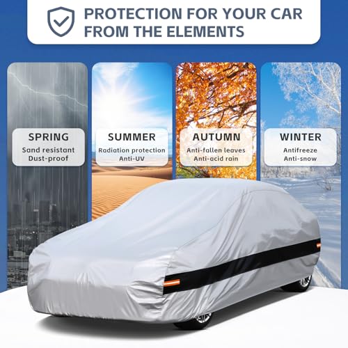 Holthly 10 Layers Car Cover Custom fit for Ford Mustang/Shelby (1964-2024) Waterproof All Weather for Automobiles, Outdoor Full Cover Rain Sun UV Protection.Silver - Image 5