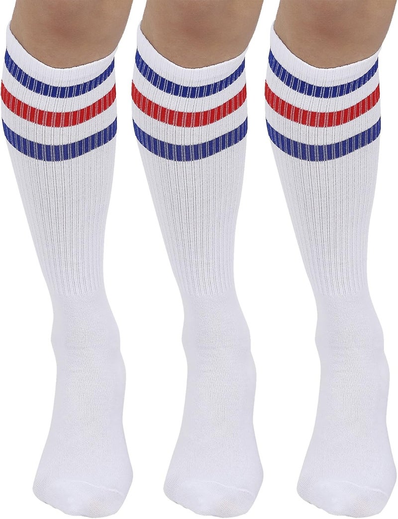 JOULLI White Knee High Retro Striped Tube Socks 1-3 Pairs - Image 1