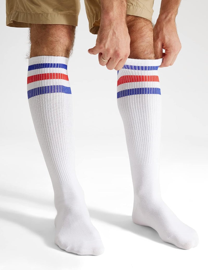 JOULLI White Knee High Retro Striped Tube Socks 1-3 Pairs - Image 3