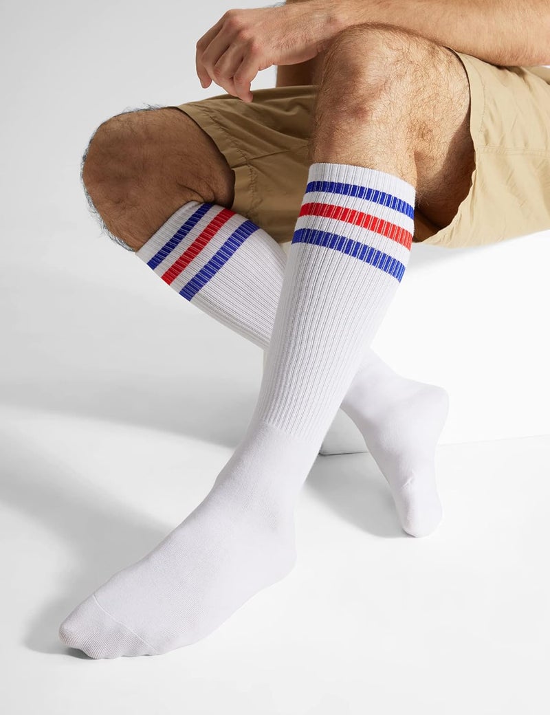 JOULLI White Knee High Retro Striped Tube Socks 1-3 Pairs - Image 5