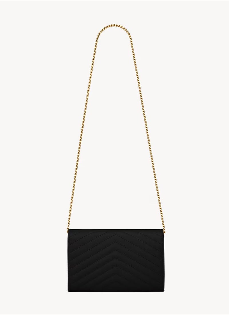 Yves Saint Laurent Saint Laurent Classic Cassandre Chain Wallet Bag in Grain de poudre leather, Women's Leather Wallet, Womens Shoulder Bag, Women's Cross body Bag Black-Gold  - Image 2