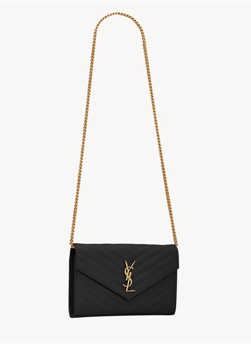 Yves Saint Laurent Saint Laurent Classic Cassandre Chain Wallet Bag in Grain de poudre leather, Women's Leather Wallet, Womens Shoulder Bag, Women's Cross body Bag Black-Gold  - Image 5