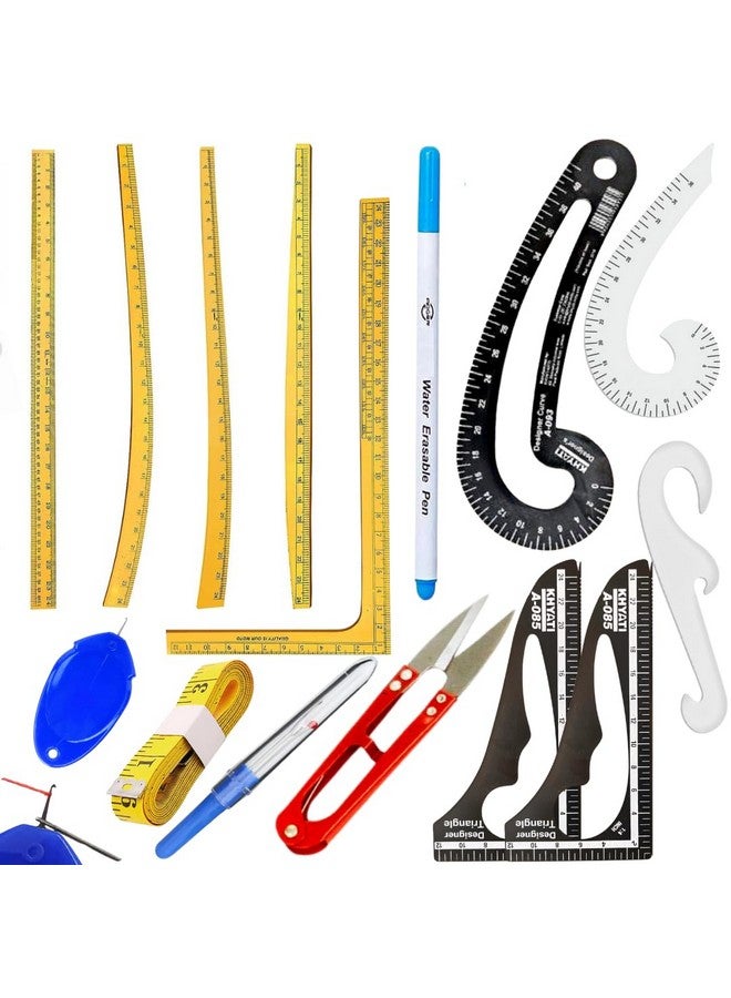 طقم مسطرة تصميم الأزياء Artonezt لصنع الأنماط طقم مصمم الأزياء مجموعة مسطرة الخياطة، منحنى فرنسي، مسطرة خياط، مجموعة أدوات قياس مكونة من 15 قطعة