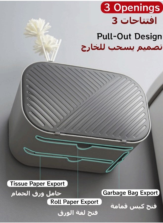 Generic - Tissue Box, Waterproof Tissue Dispenser Wall Mounted Tissue Box Toilet Paper Holder Tissue Holder Tissue Inverted Box Hanging Tissue Box with 3 Paper Outlets for Rolling Paper, Tissues, Trash Bags - Image 1