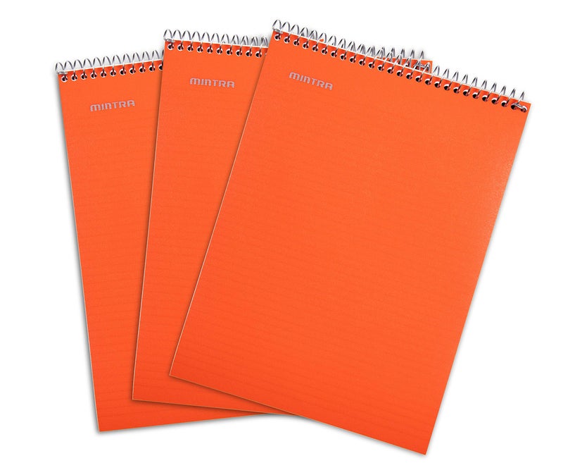 Mintra Office TOP BOUND Durable Spiral Notebooks Orange College Ruled 3pk