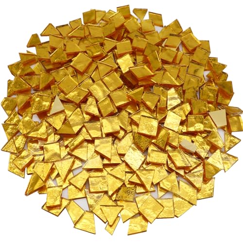 LITMIND 11LB Gold Irregular Glass Mosaic Tiles for Crafts HandCut Mosaic Glass Pieces with Backing Ideal for Mosaic Puzzles and Artwork Projects