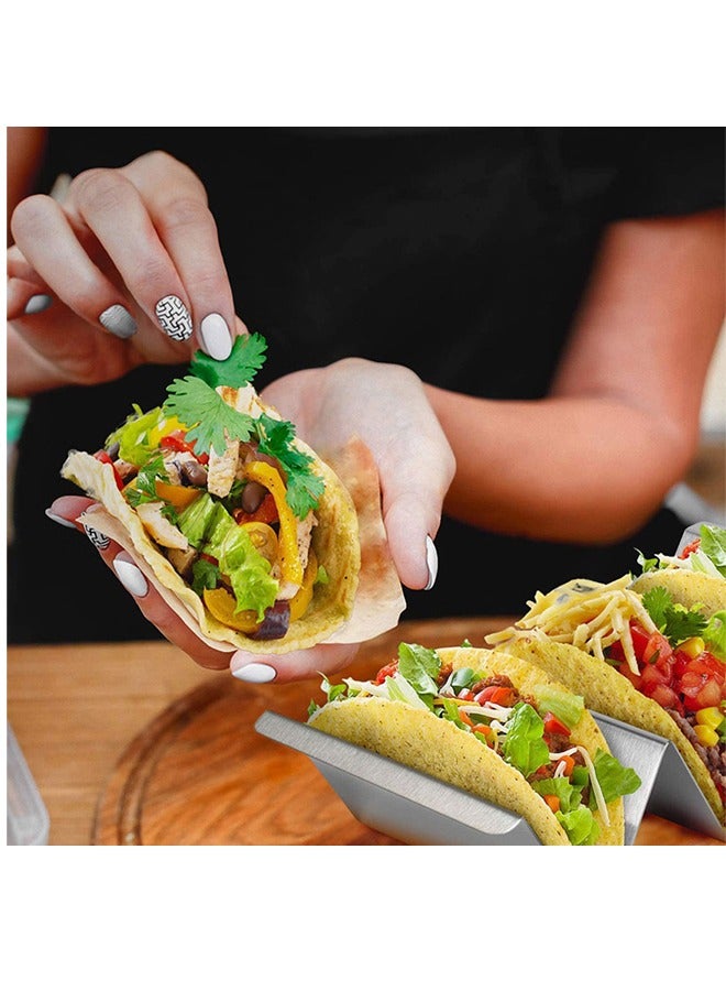 GUSGU Taco Holders Set of 4, Taco Stand Trays, Stainless Steel Taco Holder, with Easy-Access Handle, Each Can Hold 2 To 3 Tortillas, Oven, Grill & Dishwasher Safe 22x10x5cm - Image 5
