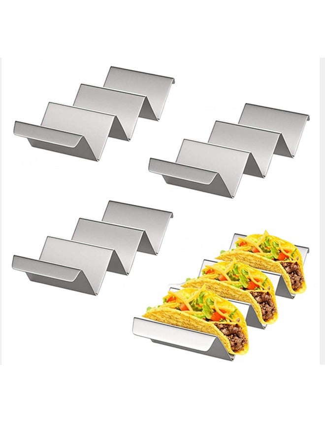 GUSGU Taco Holders Set of 4, Taco Stand Trays, Stainless Steel Taco Holder, with Easy-Access Handle, Each Can Hold 2 To 3 Tortillas, Oven, Grill & Dishwasher Safe 22x10x5cm - Image 1