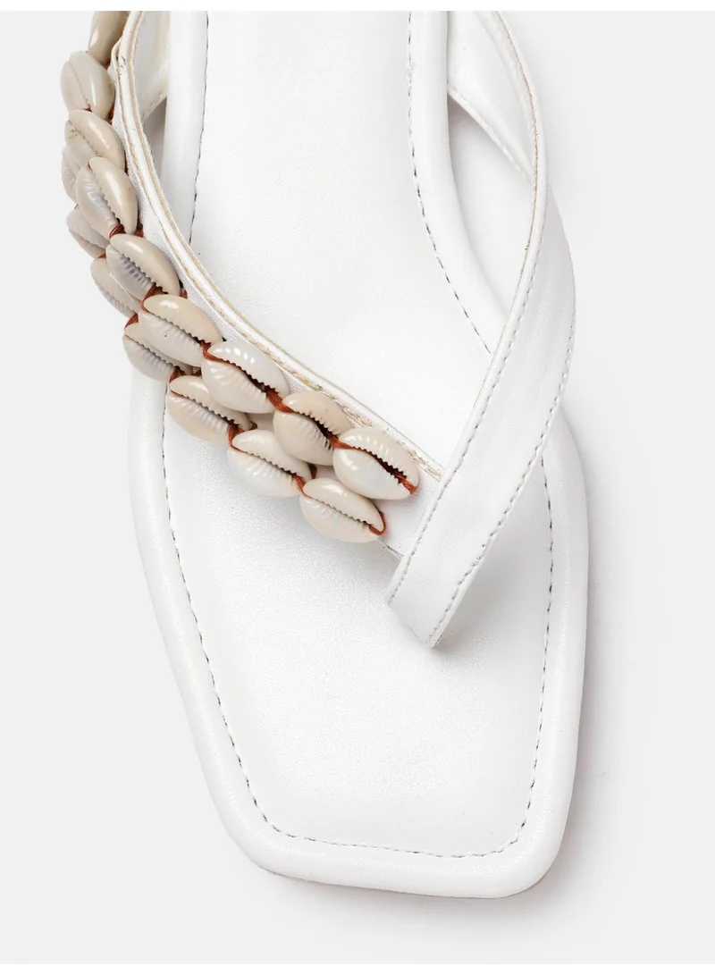 ZORIWORLD WHITE Marina White Women'S Chic Square Toe Resortwear Slides Authentic Ethically Sourced Seashells for Women | Best Price UAE