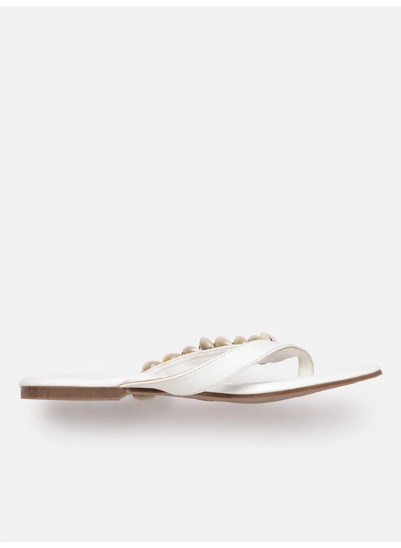 ZORIWORLD WHITE Marina White Women'S Chic Square Toe Resortwear Slides Authentic Ethically Sourced Seashells for Women | Best Price UAE