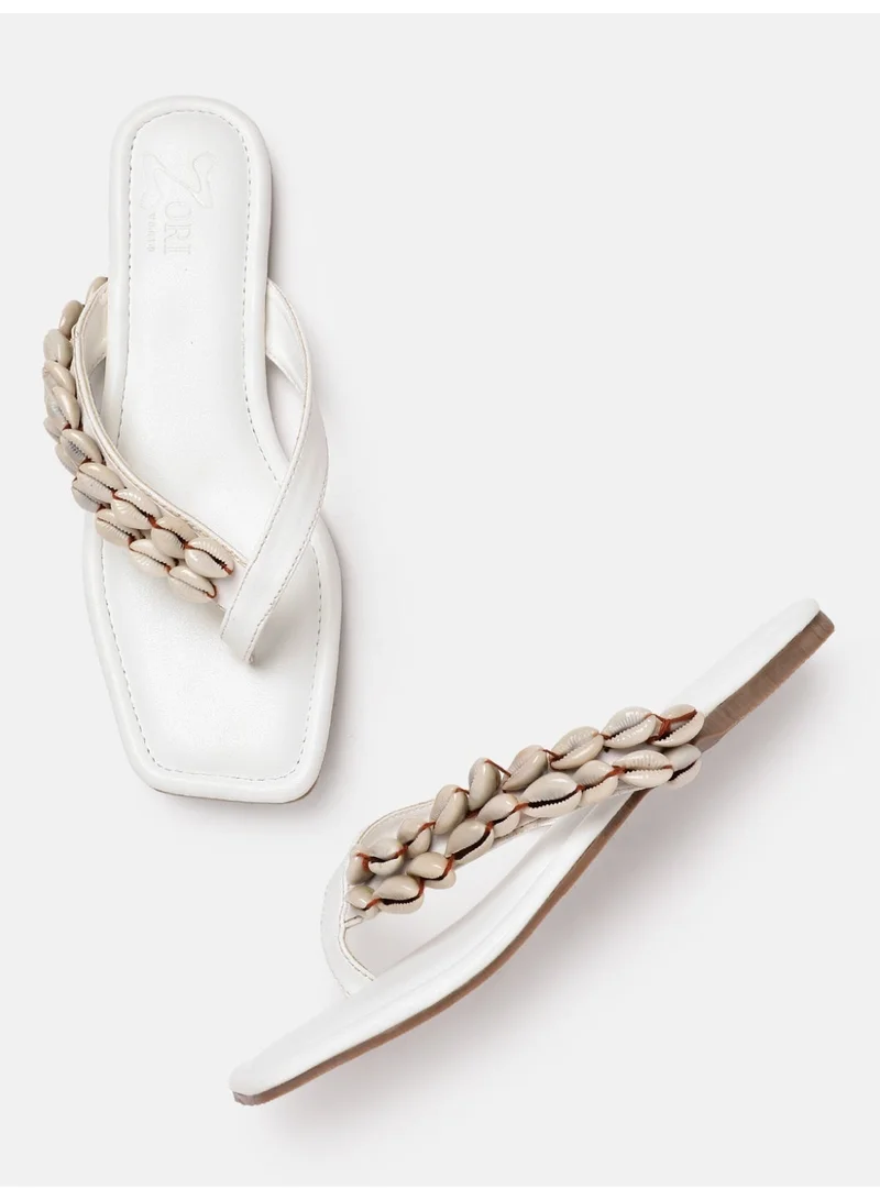 ZORIWORLD WHITE Marina White Women'S Chic Square Toe Resortwear Slides Authentic Ethically Sourced Seashells for Women | Best Price UAE