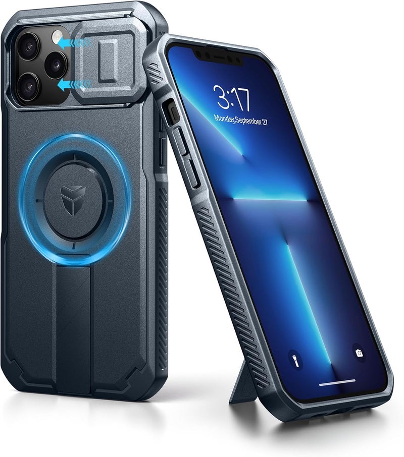 ديكسنور حافظة لهاتف iPhone 13 Pro Max/12 Pro Max مع غطاء كاميرا منزلق وحامل قابل للتعديل، متوافقة مع MagSafe، حافظة متينة مقاومة للصدمات مع حماية مغناطيسية، مقاس 6.7 بوصة، أزرق بحري - Image 1