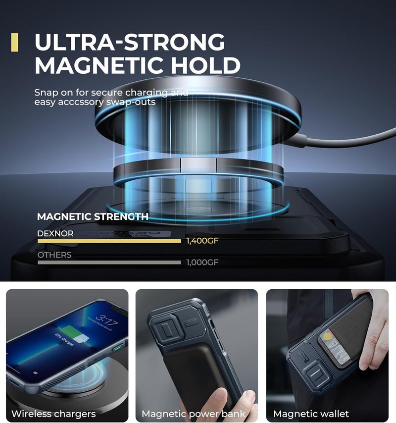 ديكسنور حافظة لهاتف iPhone 13 Pro Max/12 Pro Max مع غطاء كاميرا منزلق وحامل قابل للتعديل، متوافقة مع MagSafe، حافظة متينة مقاومة للصدمات مع حماية مغناطيسية، مقاس 6.7 بوصة، أزرق بحري - Image 3