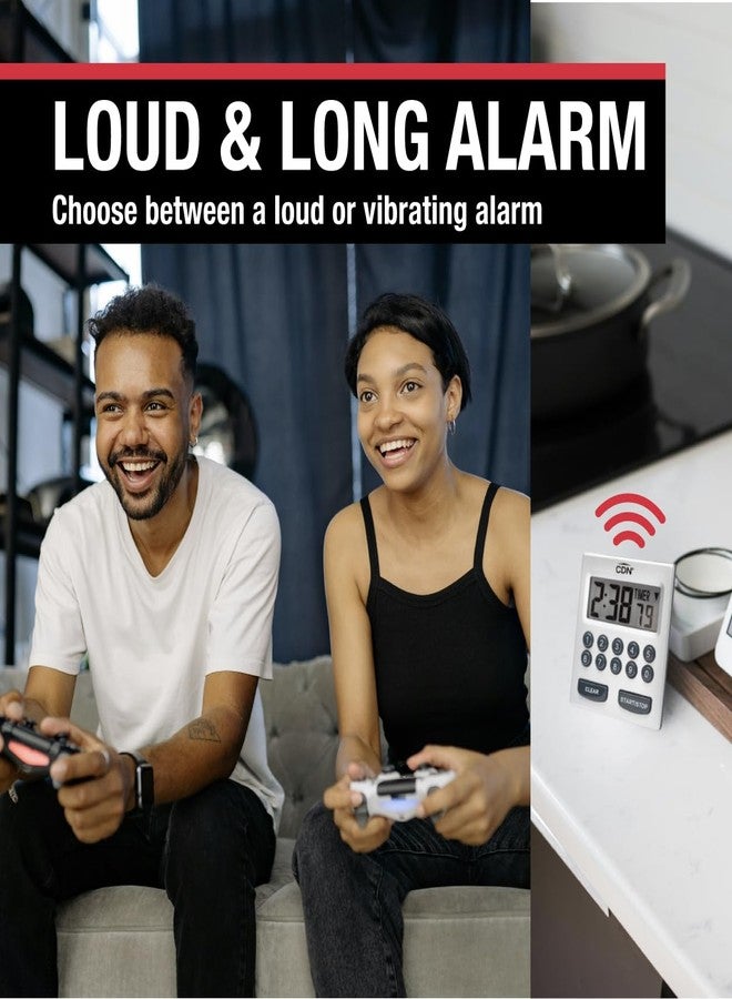 CDN Direct Entry 2- Alarm Digital Kitchen Timer | Counts Up & Down, 10 Hours by Hours, Minutes & Seconds, Big Digit, Loud & Long Audio/Vibrate Alarm, Stand, Hang, Magnet Mounting - TM30 - Image 2