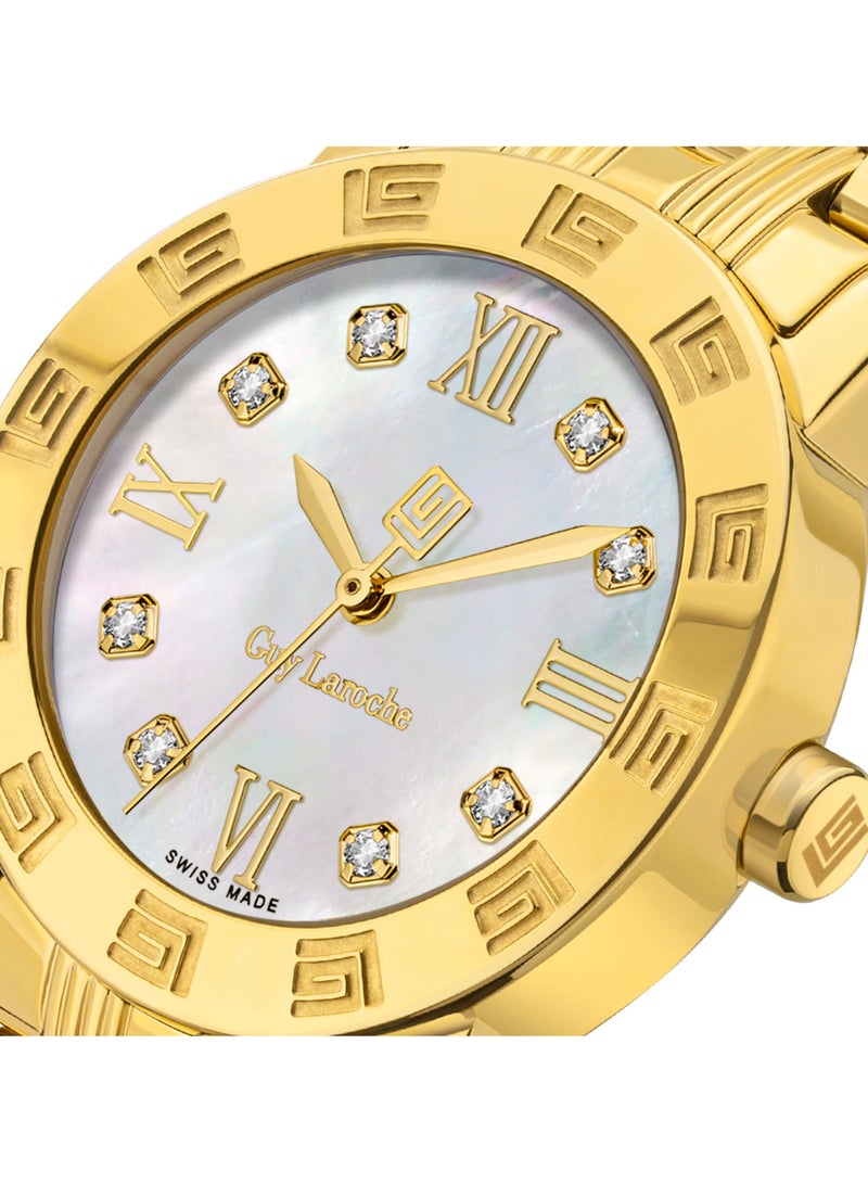 Guy Laroche Alex Watch for Women with White Dial and Yellow Gold Stainless Steel Bracelet  - Image 4