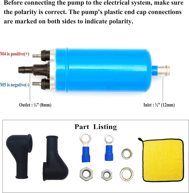 DPHXF Masday 12V Gasoline Inline High Pressure Fuel Pump - 200LPH High Flow 125PSI, Universal Replacement 0580464070 - Image 4