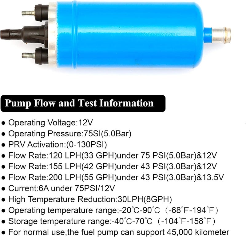 DPHXF Masday 12V Gasoline Inline High Pressure Fuel Pump - 200LPH High Flow 125PSI, Universal Replacement 0580464070 - Image 3