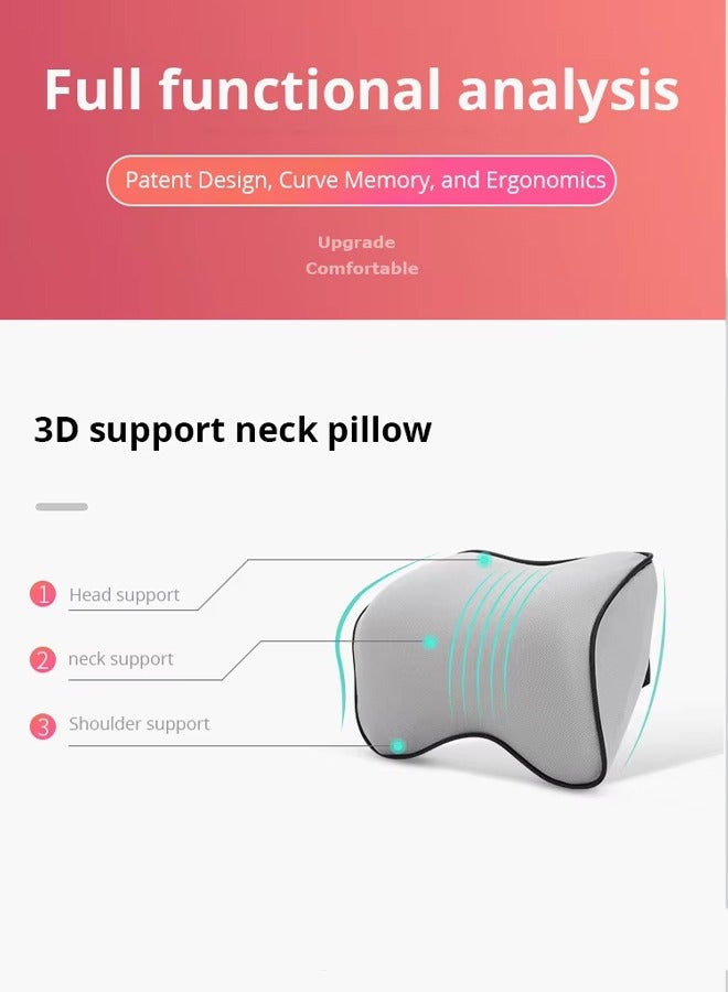 Car Seat Headrest Neck Pillow and Waist Pillow Set, Ergonomic Memory Foam Car Neck Pillow Lumbar Support Cushion, Adjustable Auto Neck Support Pillow for Neck Pain Relief, Anti-Static Fabric Memory Foam Car Interior Accessories for Driving, Travel, Office Chair - Image 3