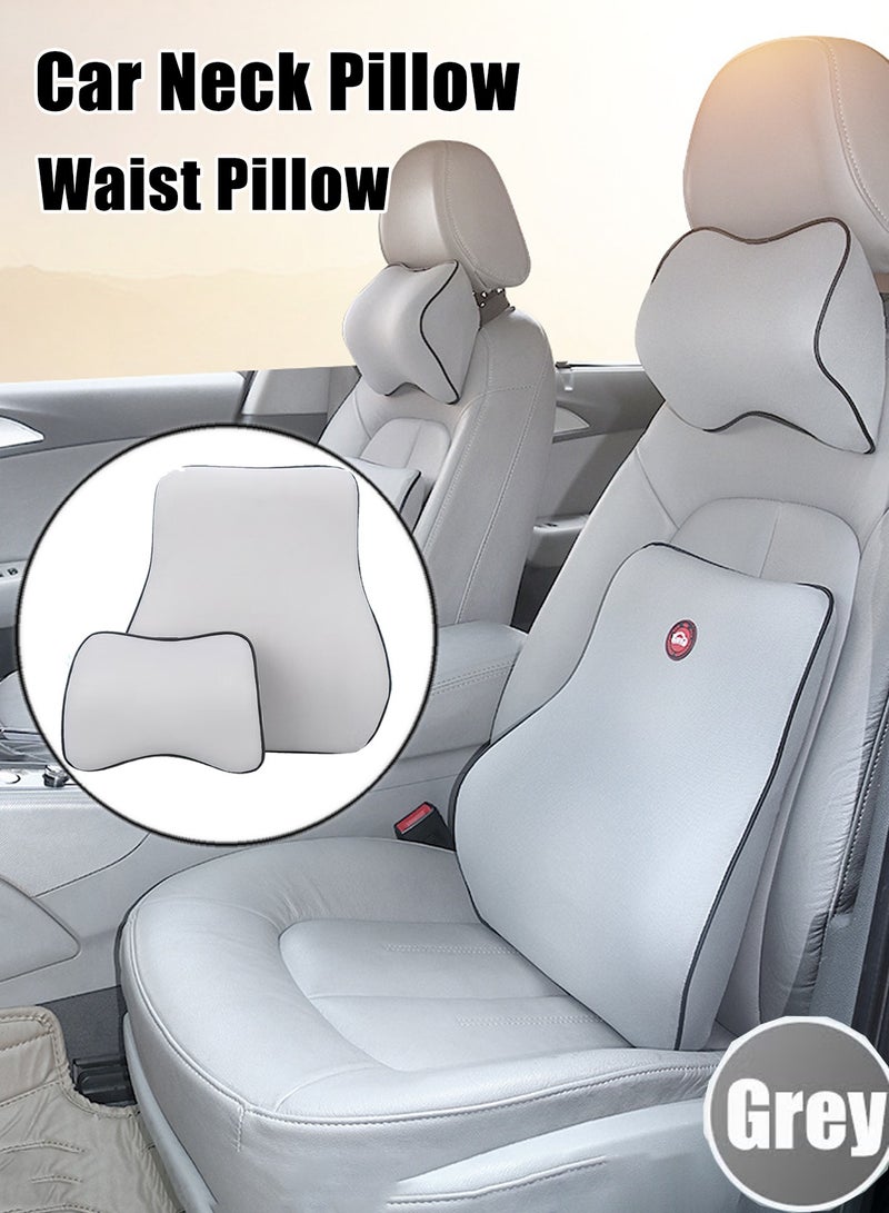 Car Seat Headrest Neck Pillow and Waist Pillow Set, Ergonomic Memory Foam Car Neck Pillow Lumbar Support Cushion, Adjustable Auto Neck Support Pillow for Neck Pain Relief, Anti-Static Fabric Memory Foam Car Interior Accessories for Driving, Travel, Office Chair - Image 1