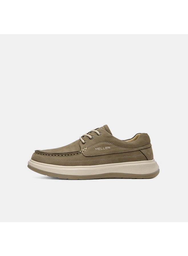 Mellen Soft Sole Lace-up Casual Leather Shoes Versatile Comfortable Breathable Durable Dad Shoes Mu767811 Light Khaki 37 - Image 1