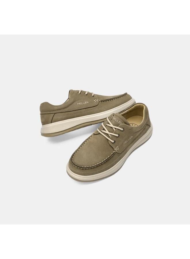 Mellen Soft Sole Lace-up Casual Leather Shoes Versatile Comfortable Breathable Durable Dad Shoes Mu767811 Light Khaki 37 - Image 2